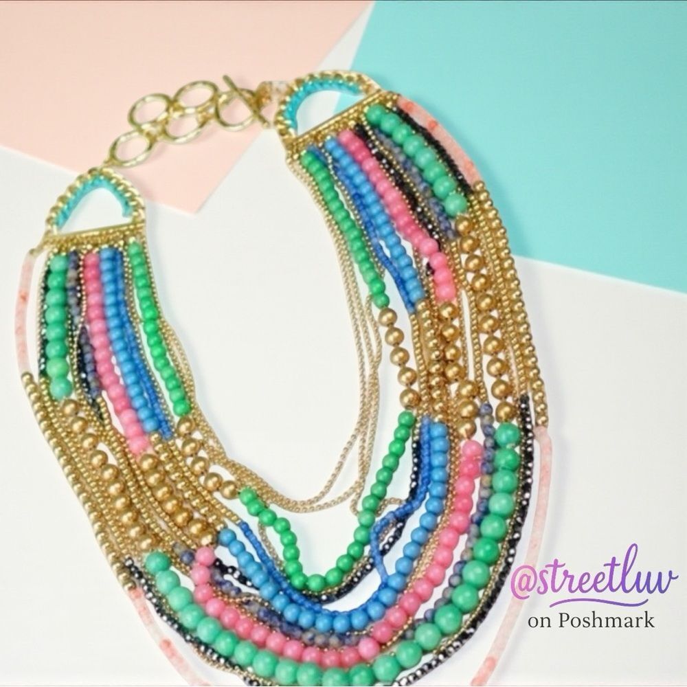 Stella & Dot Zahara Bib Statement Necklace Multi Gold